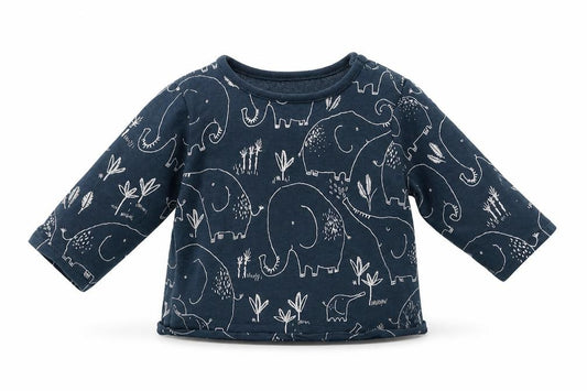 Front view of Next Baby Blue Geometric Cotton Basic Blouse, size 0-3, Months Crew Neck Snap - Cute Elephant