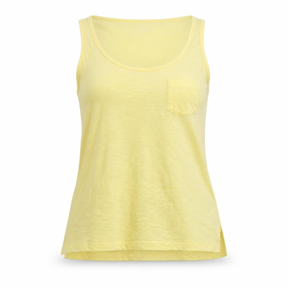 Front view of Principles women’s yellow cotton basic tank, size UK 10, scoop neck