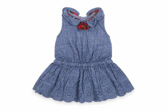 Front view of EWM Baby Blue Cotton Shift, size 3-6, Months Round Neck