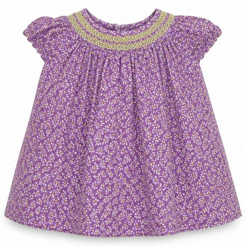 Du Pareil au meme Baby Purple Floral Cotton Shift  Size 3-6 Months  Round Neck