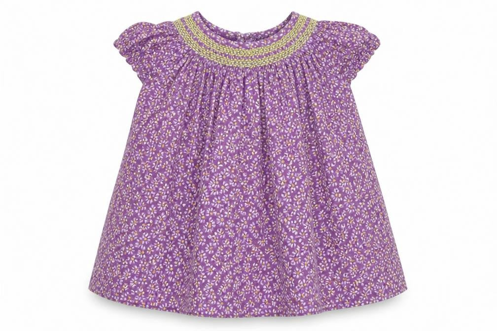 Du Pareil au meme Baby Purple Floral Cotton Shift  Size 3-6 Months  Round Neck