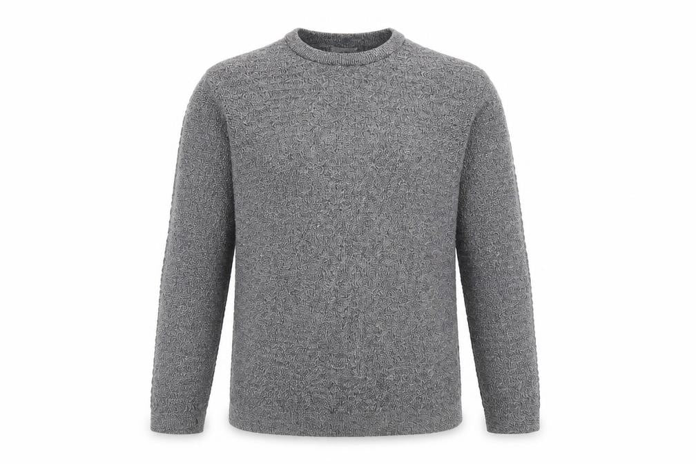 Front view of Cedarwood State men’s grey round neck cotton jumper, size S