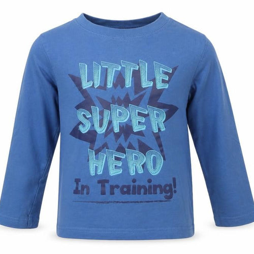 Boys Boys Blue  Cotton Basic T-Shirt Size 5-6 Years Round Neck  - super hero