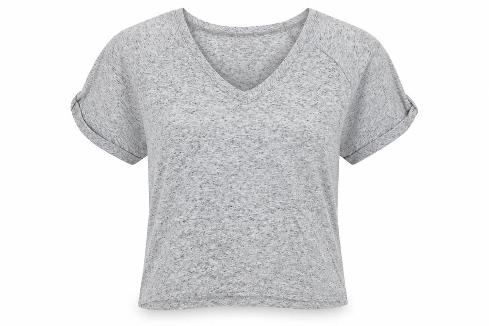 Front view of BDG women’s grey polyester basic blouse, size S, v-neck