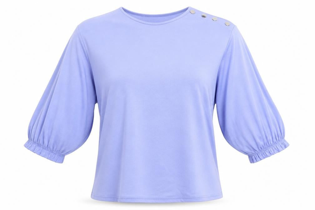 Front view of Papaya women’s blue round neck polyester jumper, size UK 10