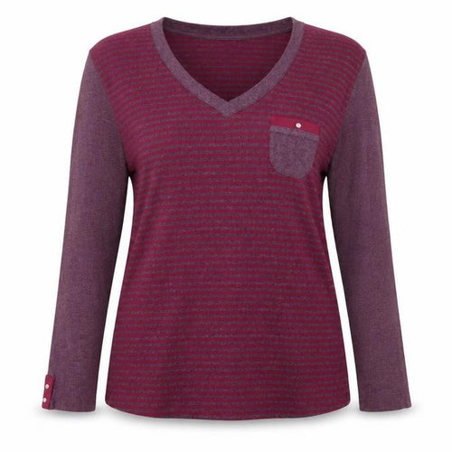 M&Co Womens Purple V-Neck Striped Cotton Pullover Jumper Size 2XL