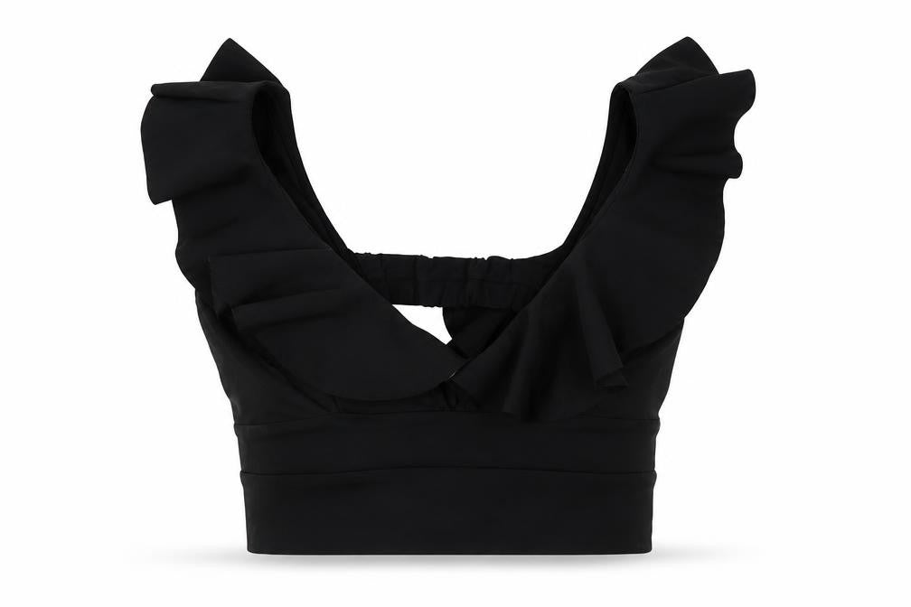 Front view of River Island women’s black cropped blouse, size UK 6, v-neck