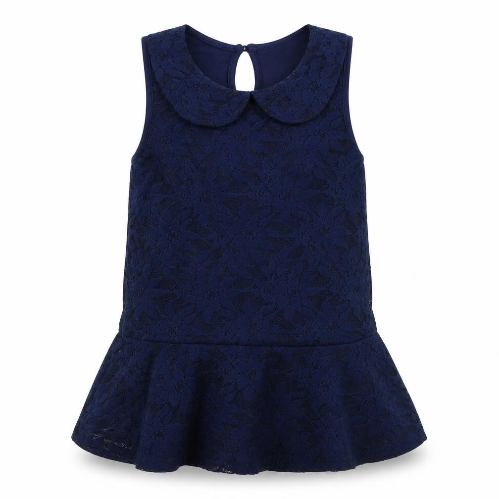 Front view of George girls’ blue floral polyester basic blouse, size 10-11, years collared button - peplum