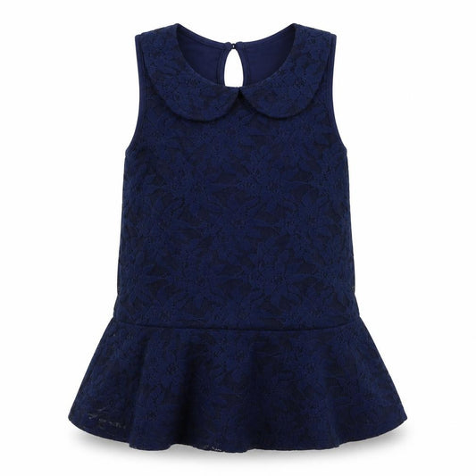Front view of George girls’ blue floral polyester basic blouse, size 10-11, years collared button - peplum