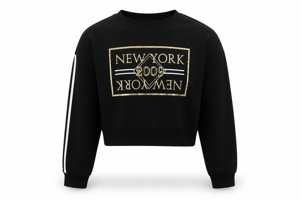 Front view of Select girls’ black cotton pullover sweatshirt, size 12-13, years - new york