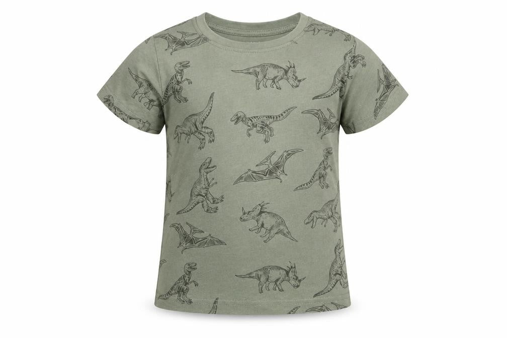 Front view of Primark girls’ green cotton basic t-shirt, size 6-7, years round neck