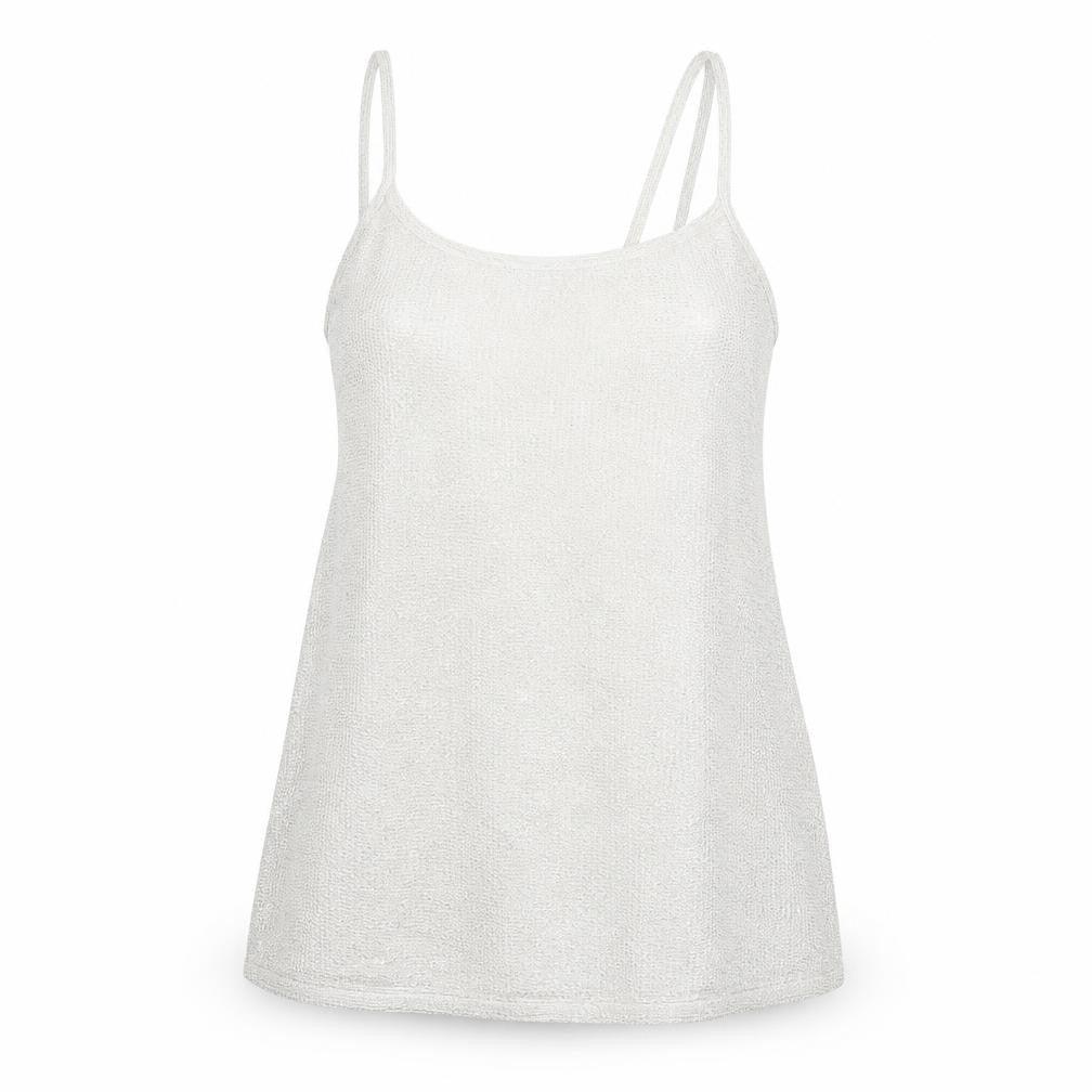 Front view of River Island women’s silver polyester camisole tank, size UK 8, halter