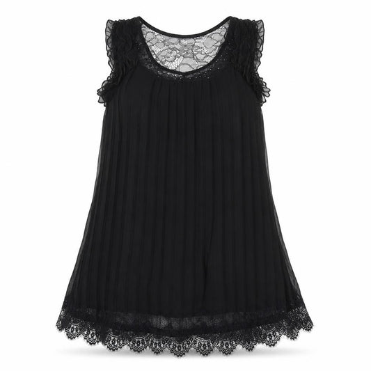 Front view of LUNA women’s black polyester tank dress, size S, round neck