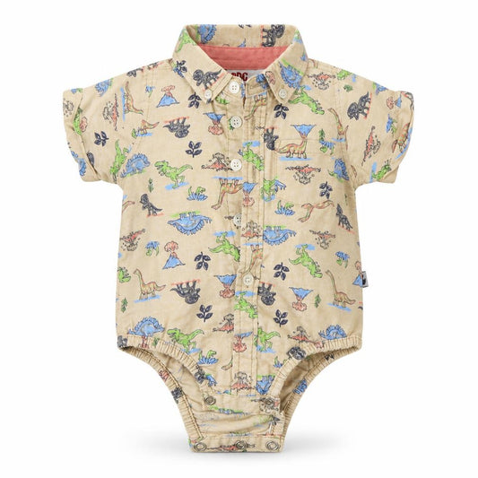 Front view of DOG Sport Baby Multicoloured 100% Cotton Basic Button-Up, size 6-9, Months Collared - Dinosaurs