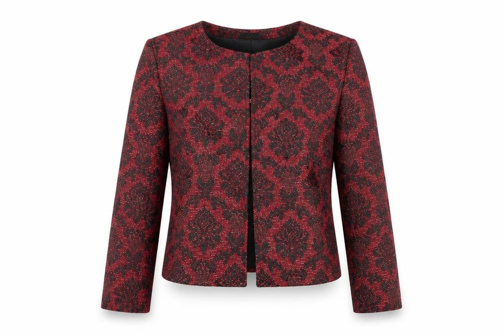 Front view of Kaktus women’s red floral jacket, size UK 10