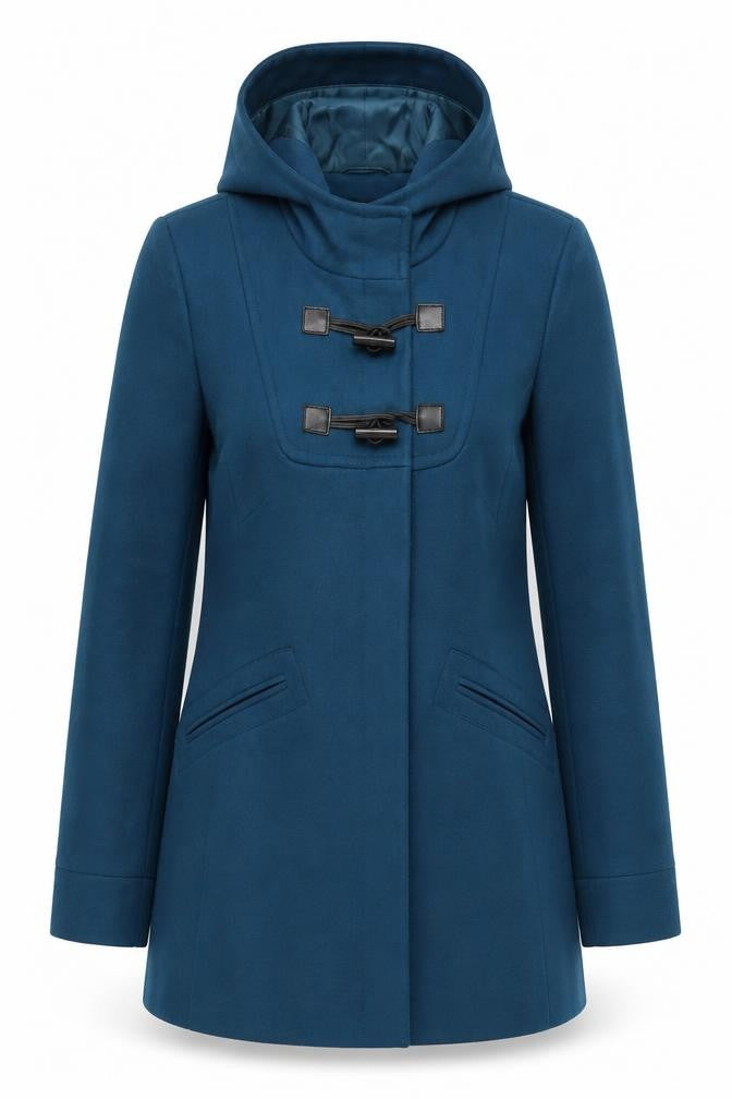 Front view of George women’s blue parka coat, size UK 10