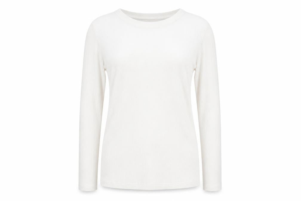 New Look Womens Ivory Striped Polyester Jersey T-Shirt Size 14 Round Neck - Vertical same colour stripe