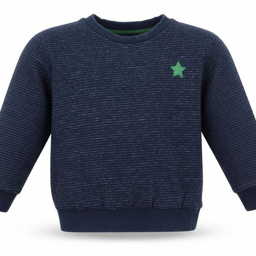 Florence and Fred Boys Blue Striped Cotton Pullover Sweatshirt Size 2-3 Years  Pullover - Fine White Stripe Green Star Logo