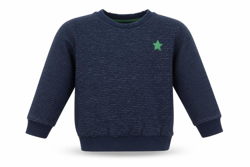 Florence and Fred Boys Blue Striped Cotton Pullover Sweatshirt Size 2-3 Years  Pullover - Fine White Stripe Green Star Logo