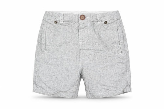 Front view of Primark boys’ grey check linen dungarees trousers, size 2-3, years regular button - linen look trousers