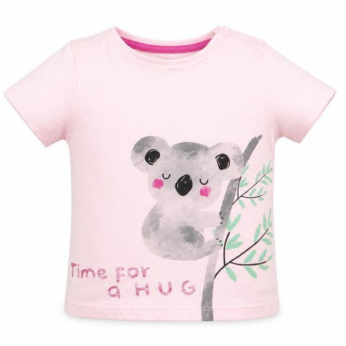 Fred & Flo Girls Pink Animal Print Cotton Basic T-Shirt Size 9-12 Months Round Neck Snap - Pale Pink Kuwala Time for a hug
