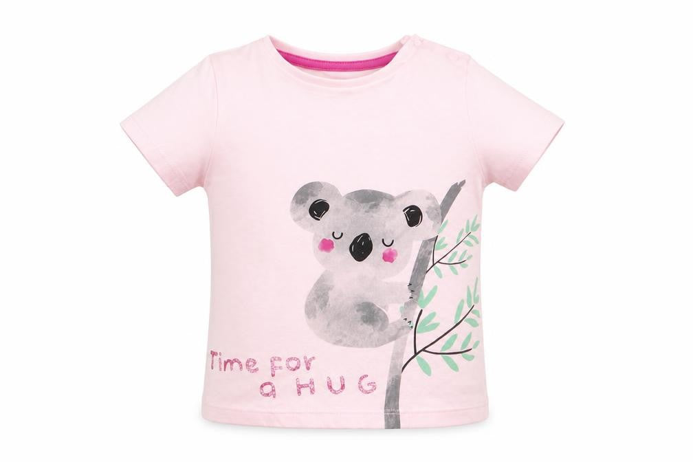 Fred & Flo Girls Pink Animal Print Cotton Basic T-Shirt Size 9-12 Months Round Neck Snap - Pale Pink Kuwala Time for a hug
