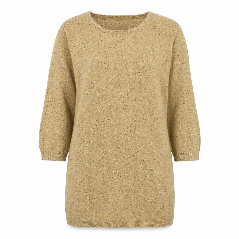 Front view of Next women’s beige round neck cotton jumper, size UK 10