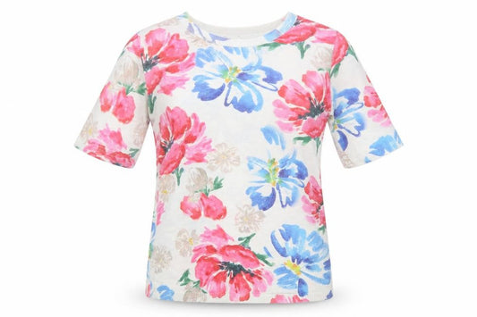 Front view of Matalan women’s multicoloured floral polyester basic blouse, size UK 8, round neck