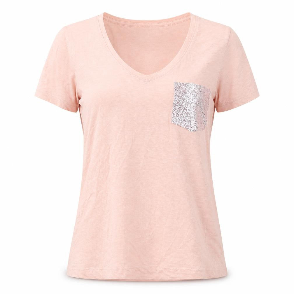 encuentro Womens Pink  Polyester Basic T-Shirt Size S V-Neck