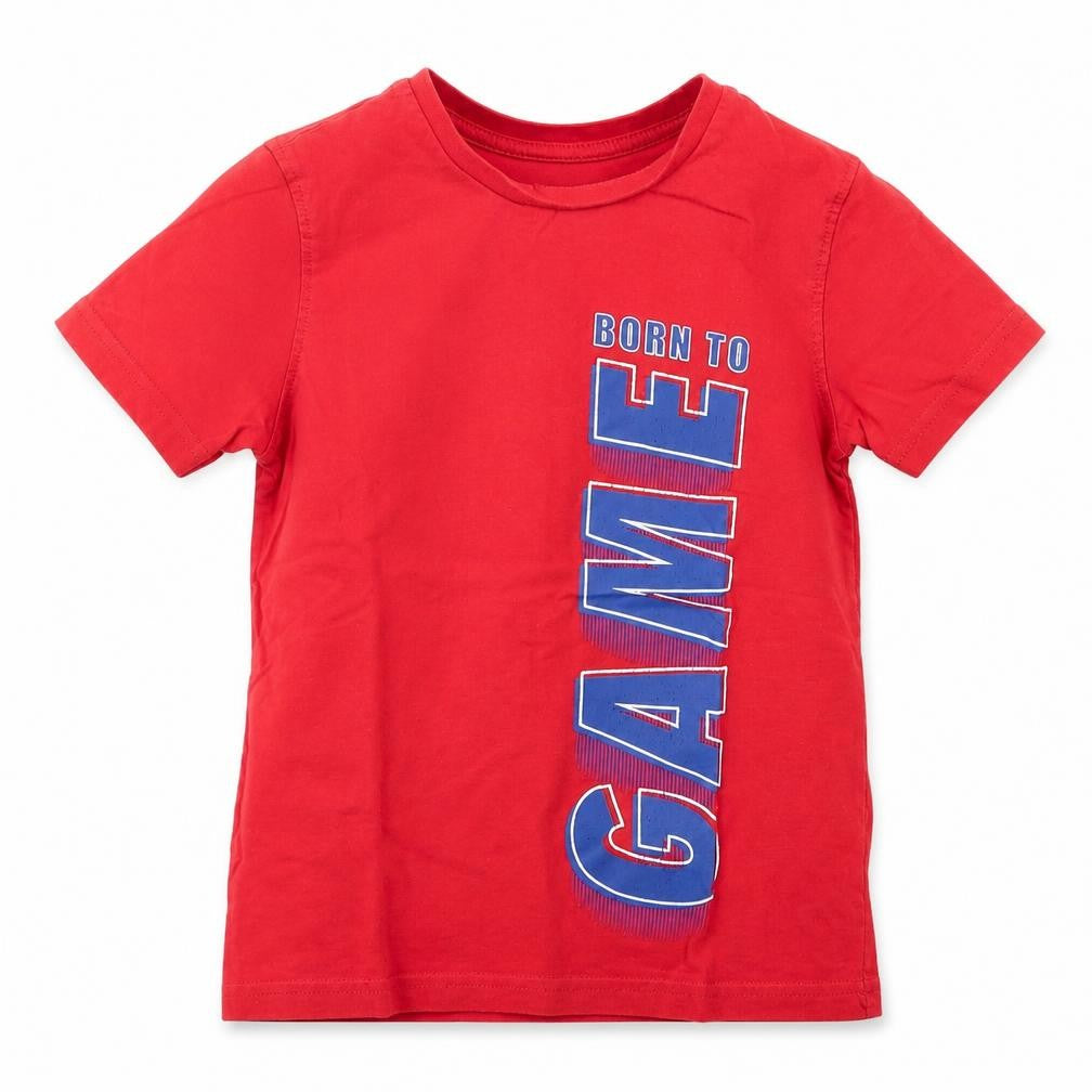 Front view of George boys’ red 100% cotton basic t-shirt, size 6-7, years round neck