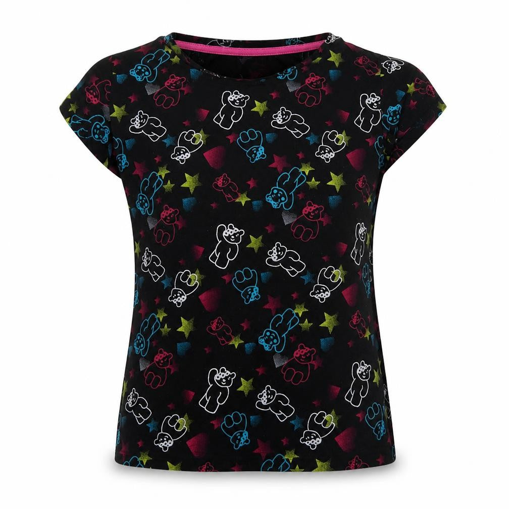 Front view of George women’s black geometric polyester basic polo, size UK 12, crew neck - teddy bear print