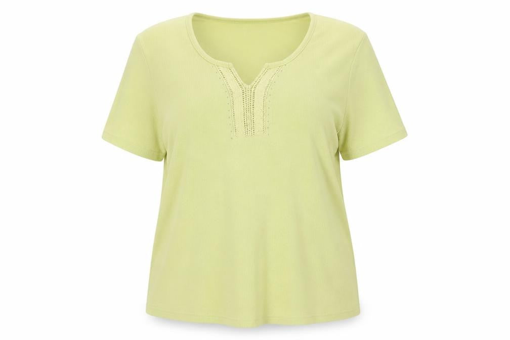 Front view of Love Tees women’s green v-neck polyester jumper, size UK 18