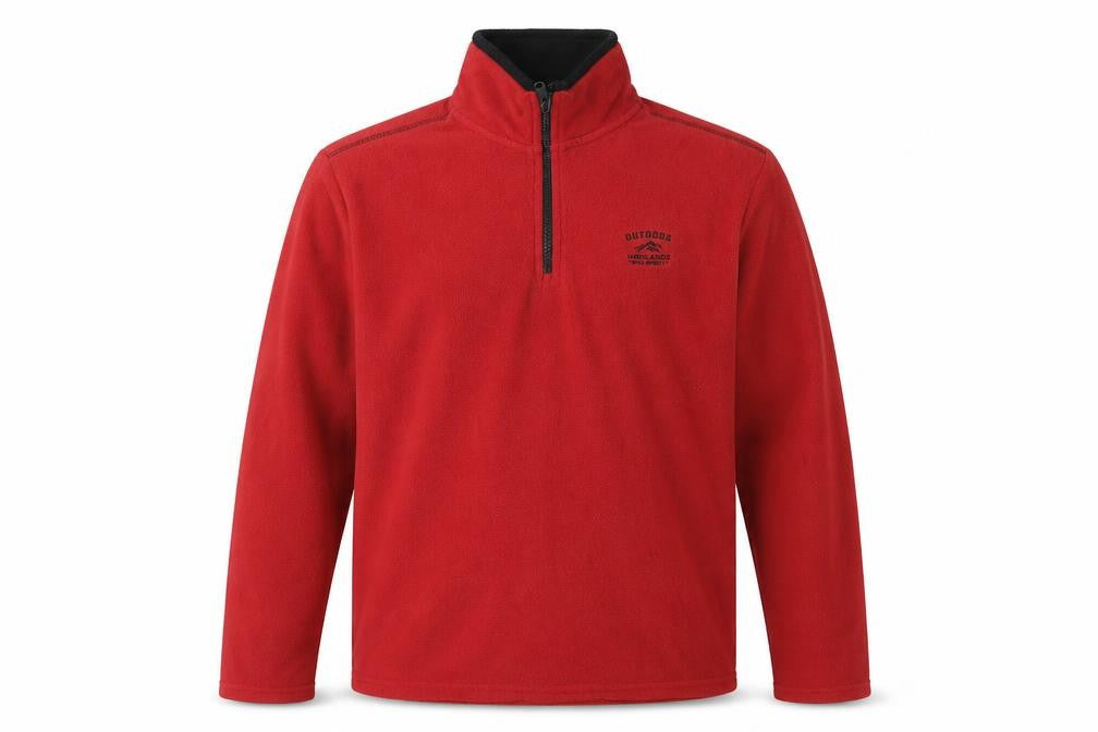 Front view of Atlas men’s red polyester pullover sweatshirt, size M