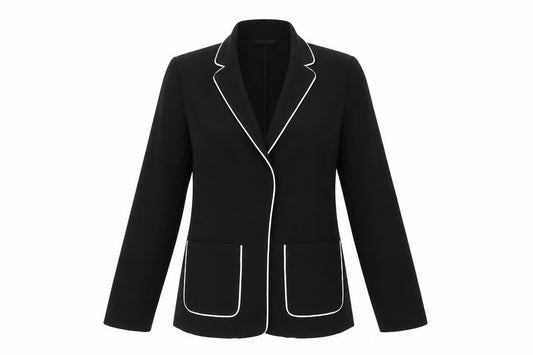Front view of Marks & Spencer women’s black polyester jacket blazer, size UK 10