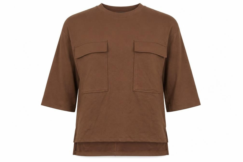 Front view of Primark women’s brown round neck viscose jumper, size S