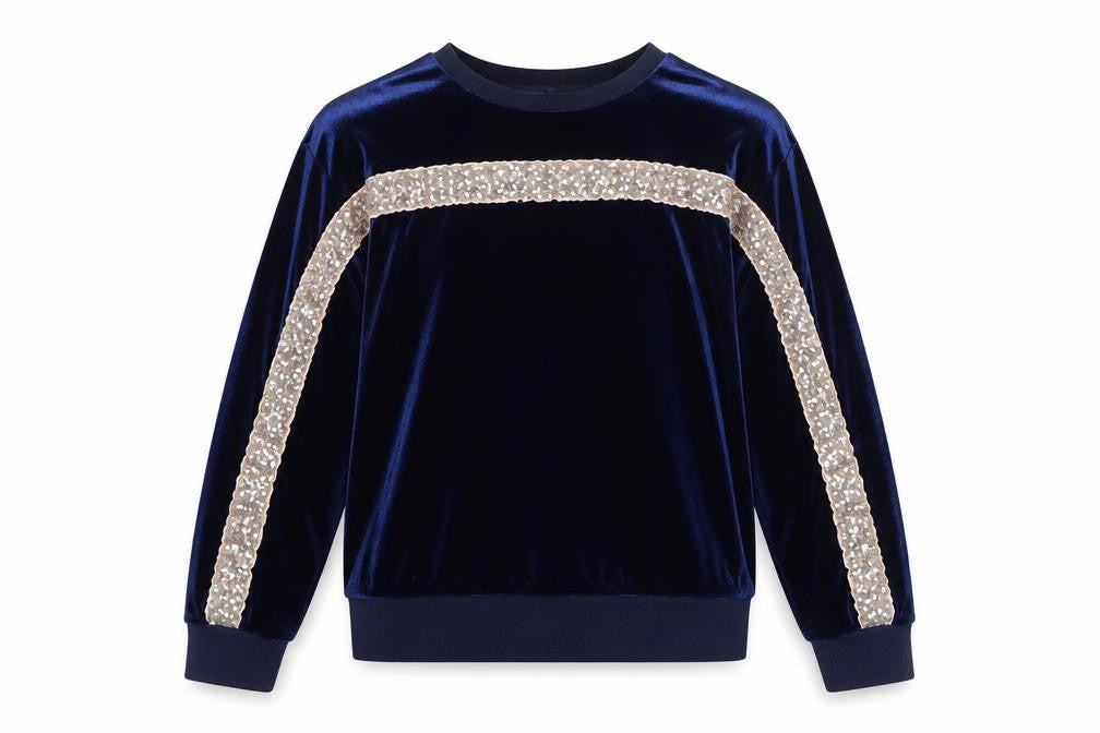 Front view of Very girls’ blue round neck polyester jumper, size 9, years
