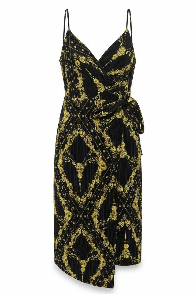 Front view of River Island women’s black argyle/diamond polyester shift, size UK 6, v-neck