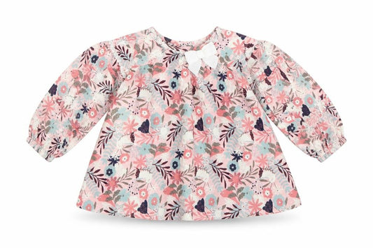 Front view of Tommy Bahama girls’ pink floral rayon shift, size 12, months round neck