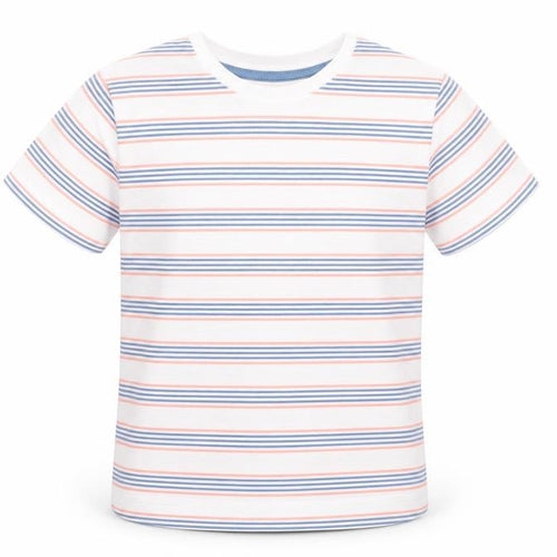 Jeff & Co Boys White Striped Cotton Basic T-Shirt Size 18-24 Months Round Neck Pullover - Blue & Orange Stripes