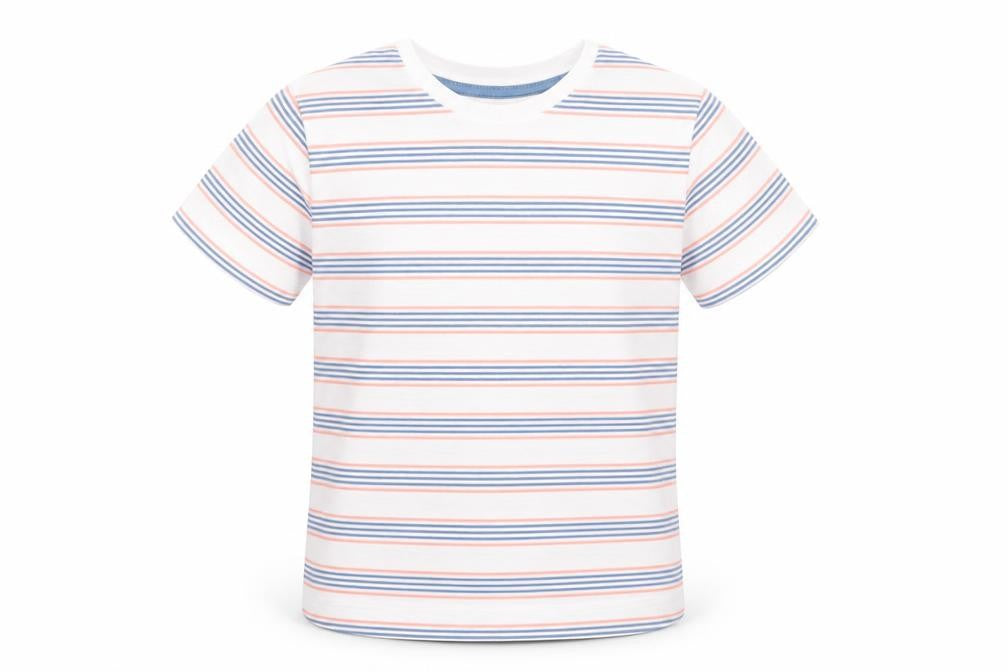 Jeff & Co Boys White Striped Cotton Basic T-Shirt Size 18-24 Months Round Neck Pullover - Blue & Orange Stripes