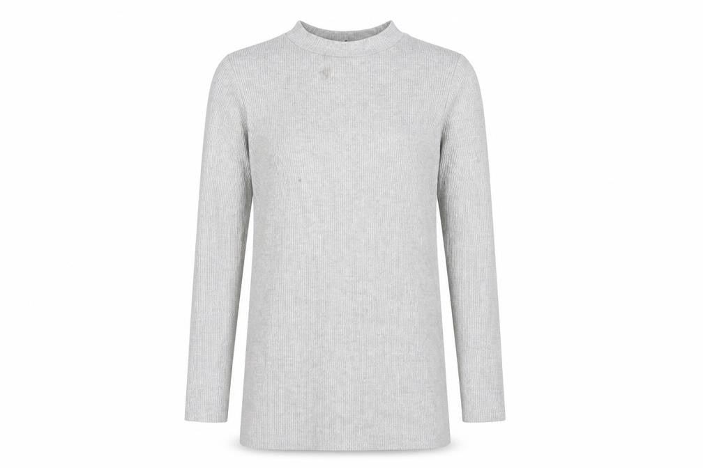New Look Womens Grey Round Neck  Cotton Pullover Jumper Size 14   - Longline Ribbed knit Light Grey Mix
