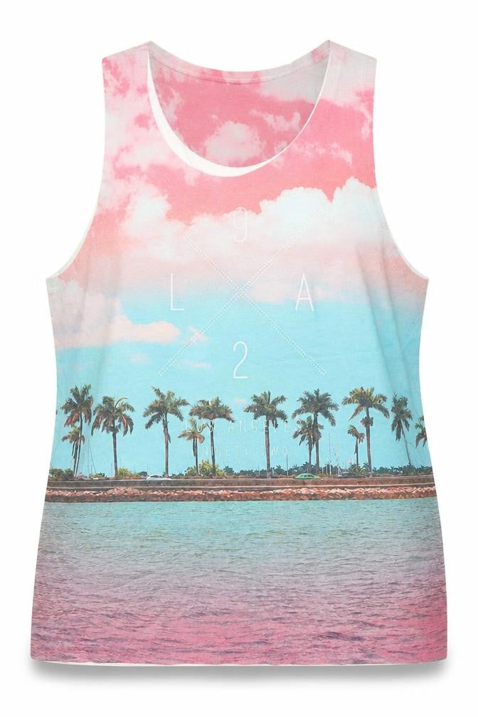 Front view of Blue Inc women’s multicoloured polyester basic tank, size L, round neck - los angeles