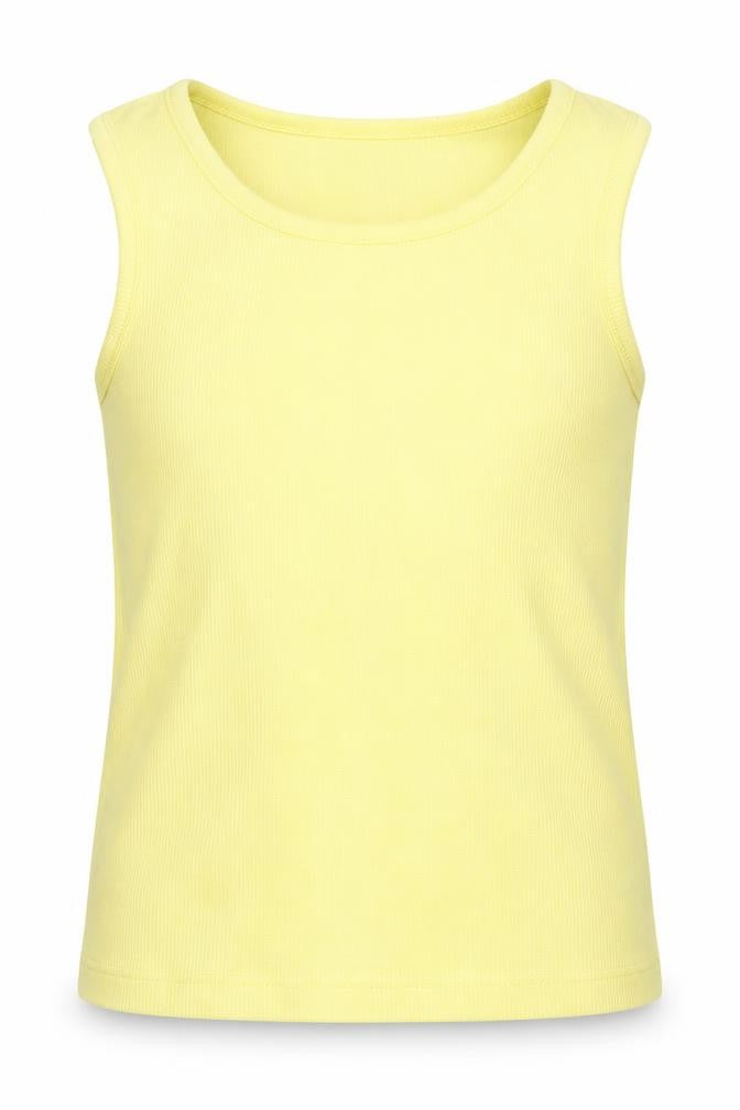 Front view of Next girls’ yellow cotton basic tank, size 7, years round neck