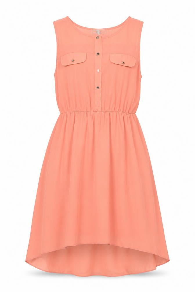 Front view of Cameo Rose women’s orange polyester a-line, size UK 12, round neck
