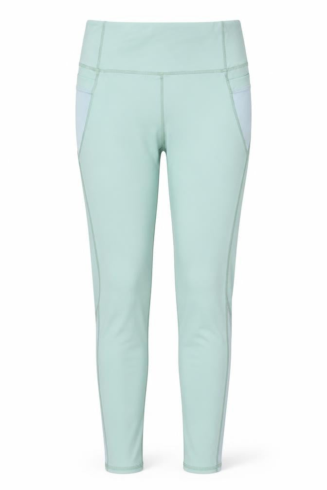 Front view of PRETTYLITTLETHING women’s green leggings, size M, 26-inch leg