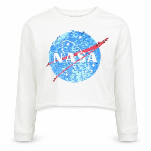 M&S Girls White  Cotton Cropped T-Shirt Size 10-11 Years Crew Neck  - NASA