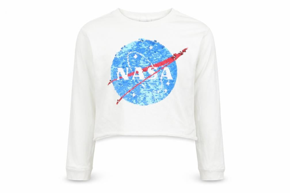 M&S Girls White  Cotton Cropped T-Shirt Size 10-11 Years Crew Neck  - NASA
