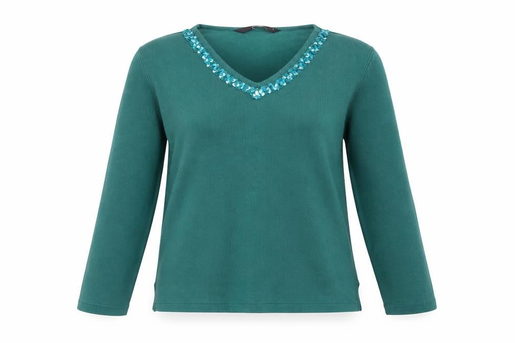 Bonmarché Womens Green V-Neck Polyester Pullover Jumper Size S