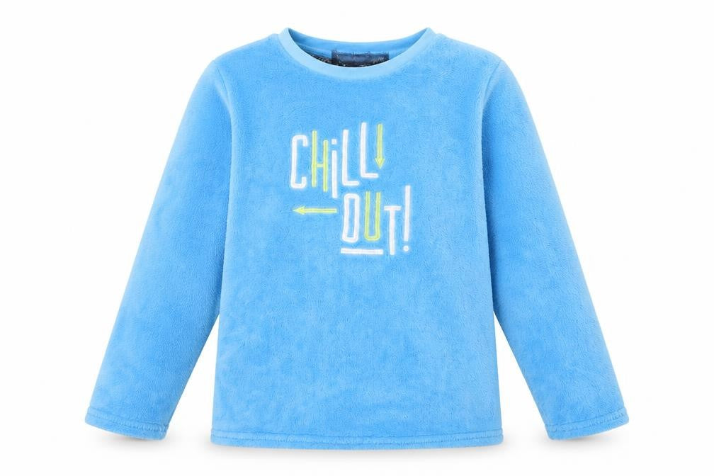 Front view of CHILL OUT boys’ blue solid polyester pyjama top, size 10-11, years - chill out