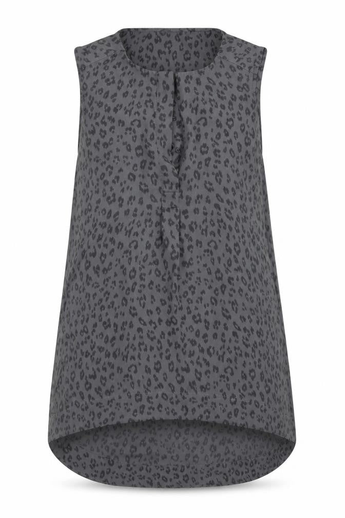 Front view of H&M women’s grey animal print polyester basic t-shirt, size UK 6, round neck